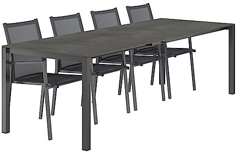 OUTLIV. Kobe Gartenmöbelset 5-TLG. für Garten, Balkon oder Terrasse, mit Stapelsessel und Ausziehtisch HPL,160/217/267x91 cm, Dining-Set