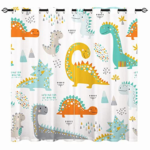 YUANZU Kinder Dinosaurier Vorhänge Dino Tiere Ösen Gardinen mit Blickdichte Thermo Vorhang Kälteschutz Blackout Curtain Kinderzimmer Schlafzimmer Verdunkelung Fenster, 2 Stück, H 160 x B 106 cm