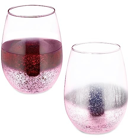Relaxdays Weingläser ohne Stiel 2er Rosa Copas de Vino sin Tallo, Set de 2, Vasos para Servir Agua o Postre, Capacidad de 500 ml Cada, 12 x 9,5 x 9,5 cm