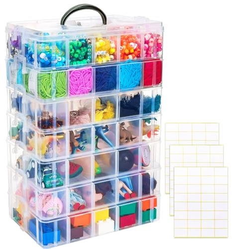 SGHUO 7-Tier Stackable Storage Container Box with 70 Compartments, Plastic Organizer Box for Arts and Crafts, Toy, Fuse Beads, Washi Tapes, Sewing Supplies
