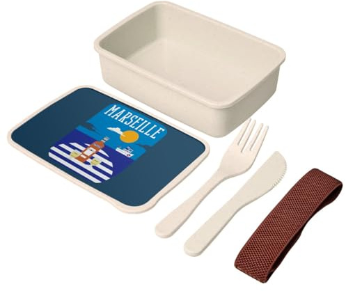 Fabulous Lunch Box - Boite à Repas avec couverts Bleu - Marseille Pastis Port Ville France Soleil Voyage - 700 ml