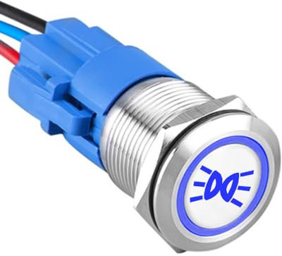 ETOPARS Acero Inoxidable 19mm Interruptor de Botón 12V 5A Interruptor de Palanca Coche Impermeable Metal Interruptor Basculante 1NO 1NC Enchufe Cable Azul Luz Cuña