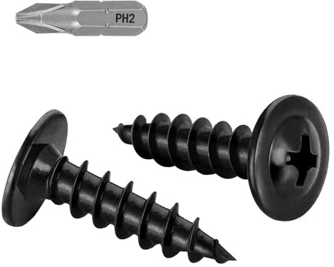 #8 x 2 Black Phillips Truss Head Wood Screws Fast Self Tapping Wafer Head, Alloy Steel, 100 PCS