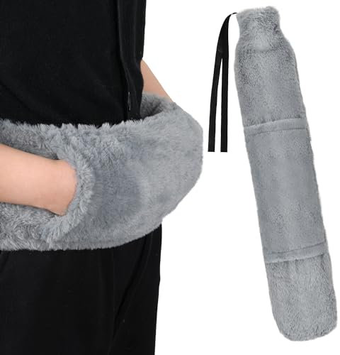 Wärmflasche Lang,73CM 2L Lange Wärmflasche Schlauch Wärmflasche mit Bezug(Grau)