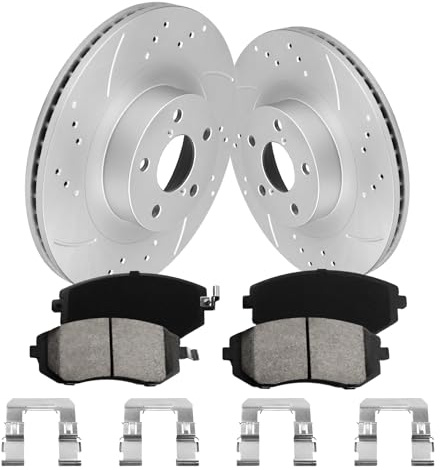funire Front Brake Pads And Rotors Kit Compatible With 2005-2012 Subaru Outback, 2009-2010 Forester, Automotive Replacement Brake Kits 31407 D929-7830 Geomet Drilled And Slotted Rotors 293.4mm(11.6in)