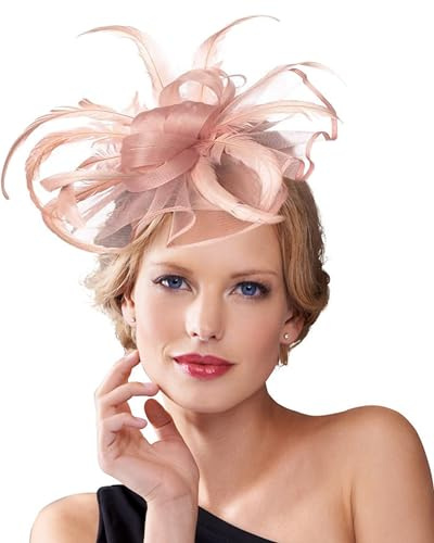 Dodheah Fascinators Hut Hochzeitshut Kopfbedeckung Vintage Schleier Hut Derbyhut für Frauen Pillbox Hüte Stirnband Damen Haarspangen für Hochzeit Ascot Karneval Tee Party 0101-Rosa