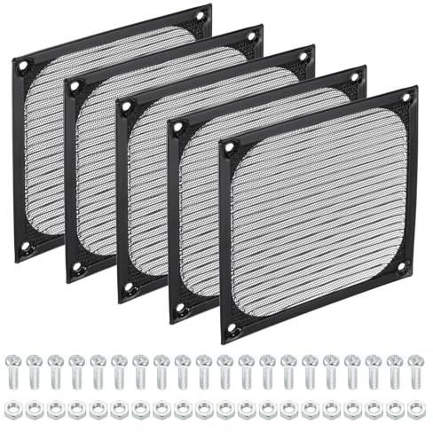 PATIKIL 120mm Computer Fan Filter Grill with Screws, 5 Pack Aluminum Frame with Stainless Steel Mesh Dustproof Case Cover for Computer, Ventilator, Black