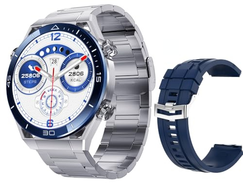 Reloj inteligente DT Ultra Mate 2023 para hombre, 454 x 454, pantalla HD, reloj de pulsera, Bluetooth, brújula, GPS, seguimiento de ruta, NFC, ECG 100+, modo deportivo. (metal plateado azul)