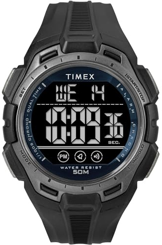 Timex Unisex Sport 43 mm klocka - Svart PU-armband, digital urtavla, svart boett TW5M63800