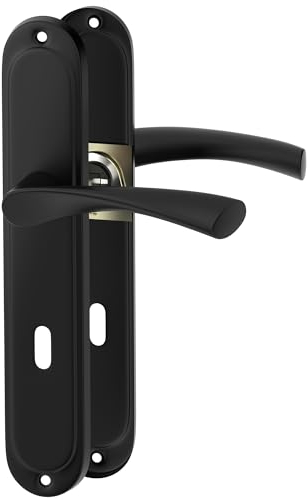 ERGO line ROMA Ensemble d'habillage de porte classique, noir, ensemble de poignée de porte intérieure, avec rosace longue, poignée carrée de 7 mm