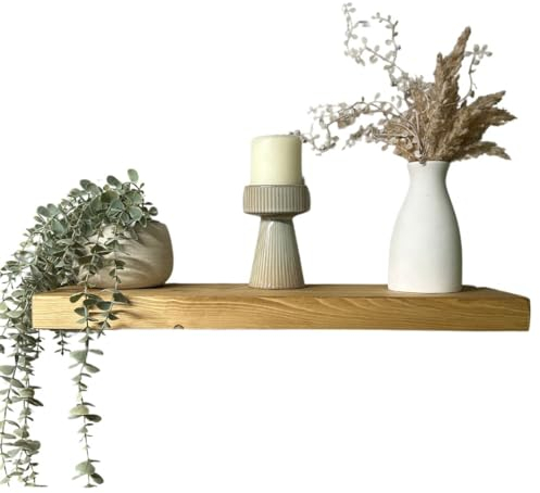 Masterplank Rustic Floating Wooden Shelf - 60cm x 20cm - Medium oak stain