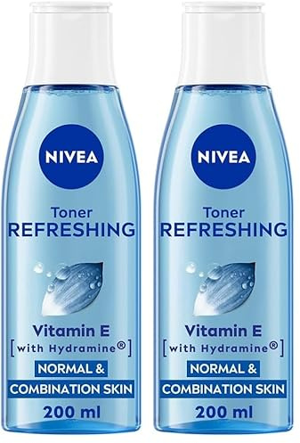 NIVEA Refreshing Toner (200 ml), Face Toner with Vitamin E, Deeply Cleanses, Invigorates the Skin, and Removes Residue, Effective Facial Cleanser (Pack of 2)