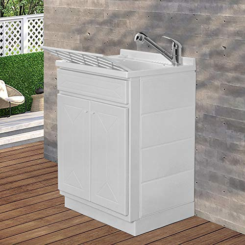 Inbagno Mobile lavatoio 60x45 da esterno con due ante, vasca in resina con asse lavapanni e kit di scarico incluso