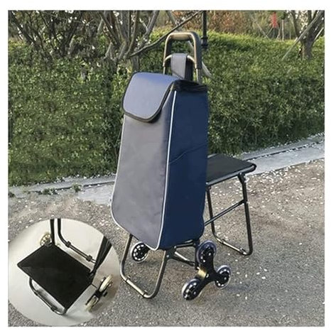 Einkaufstrolley, faltbar, mit Sitz und 6 Rädern, tragbar, leicht, Treppensteiger, Allzweckwagen für Lebensmittel, Wäsche, persönlicher Handtruck, Treppenwagen (5)