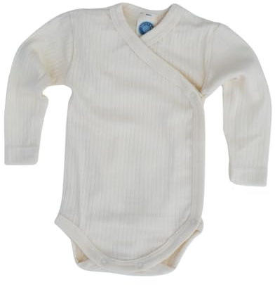 Cosilana Wärmender Wickelbody für Babys, 45% Baumwolle, 35% Schurwolle, 20% Seide, Nickelfreie Druckknöpfe (Natur, 50-56)