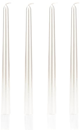 Ovaletta 4 Stück Spitzkerzen Weiß - Lange Kerzen für Hochzeit & Geburtstag, Höhe 25 cm, Durchmesser 2,1 cm, Brenndauer ca. 7 Stunden