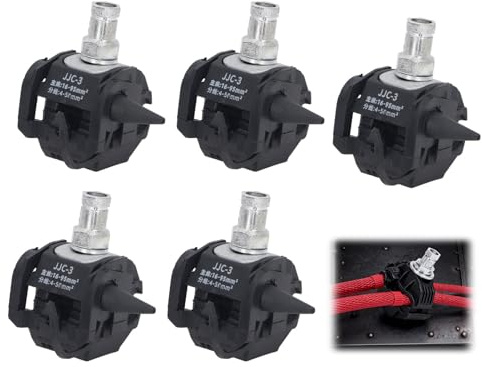 Culnflun Isolations-Piercing-Stecker, 5 Sätze schälfreie Zangen, Hoch- und Niederspannungskabelisolatoren mit verzinnter Oberfläche, Geeignet für alle Arten von Elektroarbeiten (JJC-3)
