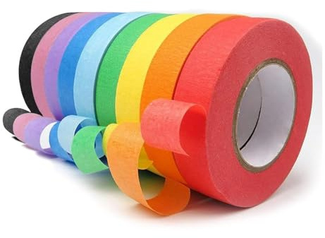 Flosfjylo 8 Rolls Rainbow Colored Masking Tape Set, 1.5cm x 12m Removable & Residue-Free Adhesive Tape for DIY Projects, Wall Art, Gift Wrapping & Home Decor
