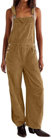 Sawmew Damen Cord-Latzhose Lang Gerade Träger Jumpsuit Ärmellos Verstellbarer Träger Strampler Lässiger Spielanzug Overall mit Taschen Einfarbig