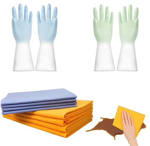 8pcs Miracle Shammy Cloth, Super Absorbent Cleaning Cloth Set, for Car Cleaning Cloths, Window Cleaning Cloths, and Kitchen Cloth, Includes 4 Yellow (60x50 cm), 4 Blue (38x38 cm), and 2 Gloves