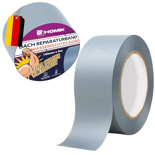 HOMIK Extrem Starkes Dach Reparaturband selbstklebend – Sofort Wasserdicht mit MicroSealant Klebstoff – Dichtungsband für Dach, Dachrinne & Risse – UV- & Wetterfest – 10cm x 5m