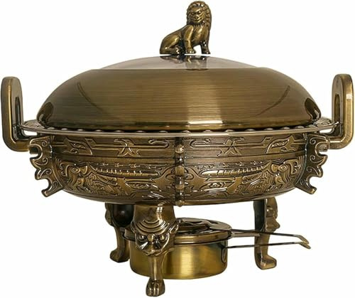 Stainless Steel Chafing Dish, 3L Round Buffet Warmer Set with Food Pans, Stove Stand, Visible Pot Lid And Fuel Holder for Wedding, Party, Banquet, Green Bronze,Red Bronze (Green Bronze)