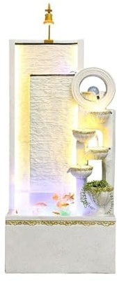 Fontana da giardino Ornamenti d'acqua corrente, fontana da pavimento Feng Shui, decorazione moderna e semplice, paesaggio acquatico circolare fontana per esterni(Bianco)