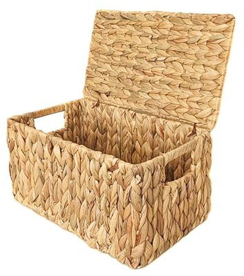 Cesta para armario o estantería, cesta con tapa, jacinto de agua (M)