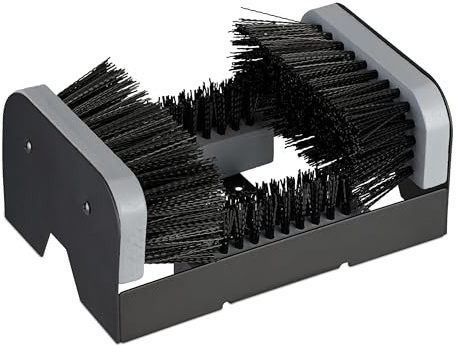 Relaxdays Pulisci Scarpe Ingresso con Spazzole per Pulizia Sneaker e Suola Stivali, Tappeto da Pavimento Esterno, Setole, 30% Plastica, Nero, Grigio, 10,5 x 23 x 15,5 cm