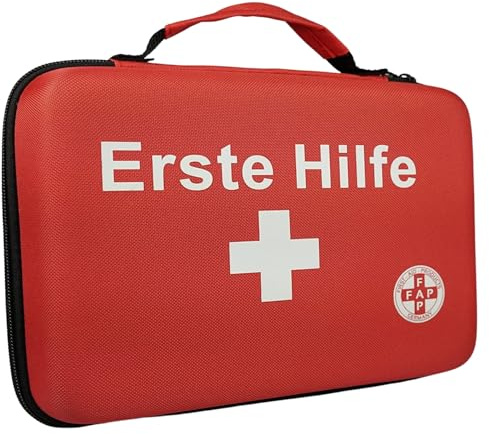 Erste-Hilfe-Tasche EVA-BAG inkl. DIN 13157:2021 Füllung – Soft Case rot – wasserabweisend, robust – Tragegriff & transparente Fächer – für Betrieb, Outdoor, Freizeit & Zuhause – 26,5 x 22 x 9 cm