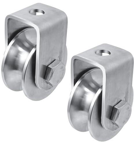 TTQiAnJ 2 Piezas Polea con 2 Rodamientos de Bolas,Polea Tipo U de 48 mm,Polea de Acero Inoxidable Plateada para cuerdas de 16 mm,Capacidad de Carga de 200 kg