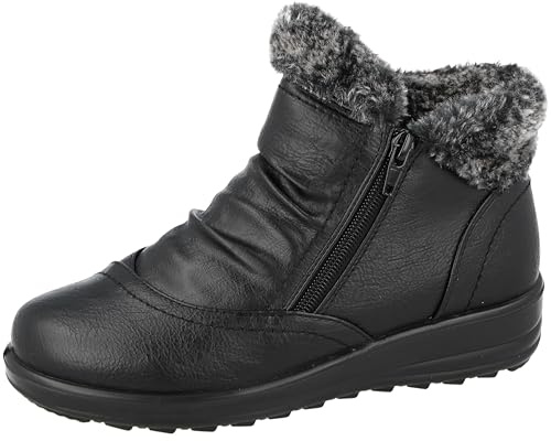 Cushion Walk Winter Warm Lined Ankle Boots Womens Padded UK 4-8 (Marlie Zip, 7, UK Footwear Size System, Adult, Women, Numeric, Medium, 7)