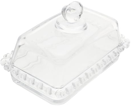 VANZACK Mantequera de Vidrio Transparente con Tapa Contenedor para Mantequilla y Queso Base Resistente con Borde Perlado para Postres y Cocina Doméstica