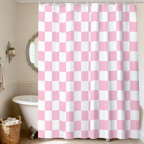 AUYAO Duschdraperi, mögelbeständigt vattentätt tyg duschdraperi med 12 krokar, badkarsgardin, maskintvättbar, 180 x 180 cm (rosa)