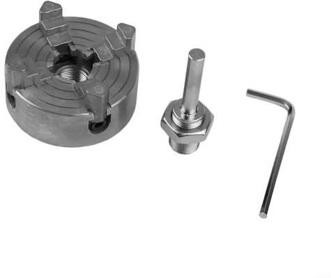 Manuelles Drehfutter für Mini-Bohrmaschine mit 4 Backen, selbstzentrierende HCS-Metallklemme mit 5,2 cm x 6 mm Verbindungsstange, Silber – kompatibel mit Holzbearbeitungsdrehmaschinen