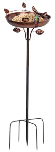 Vasca per Uccelli, Alta 104 cm, in Metallo, Stile Vintage, con di Base a 5 rebbi, Decorazione per Esterni, Patio, Cortile, aiuola, Accessorio Decorativo per Esterni, per Prato,