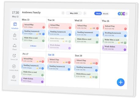 Calendario digital, pantalla táctil interactiva HD de 10,1 pulgadas, planificador familiar inteligente, tabla de tareas y organizador de comidas con película de vidrio templado
