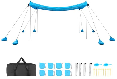 VEVOR Tenda Parasole da Spiaggia Protezione Solare UPF 50+ Portatile 3x3x2 m, Tenda da Spiaggia Parasole con Sacchi di Sabbia Ancoraggio Pali di Supporto, Gite Campeggio Pesca Viaggio, Blu