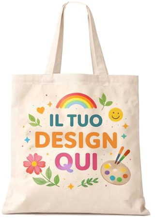 PASSAPAROLA Borsa shopper in cotone 100%,cm 38x42,(PERSONALIZZA CON LA TUA IMMAGINE O TESTO),con manici lunghi colorati o natural,140 grammi,donna,borsetta shopping robusta ed ecologica. (Naturale)