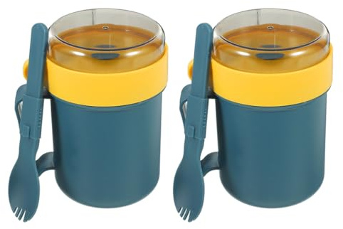 HOMSFOU Taza de Desayuno Reutilizable 500 Ml con Tapa y Cuchara, Apta para Microondas, Taza para Sopa y Avena Portátil, Adecuado para Oficina y Estudiantes, Set 2 Piezas