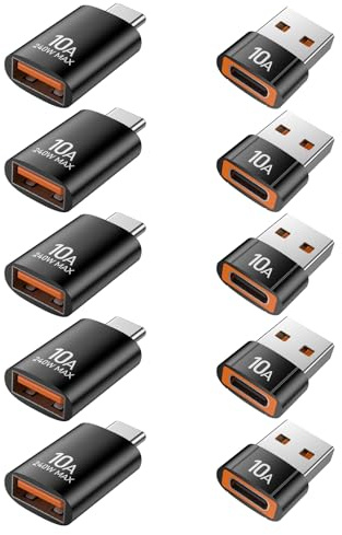 KAYQINHO USB to USB C Adapter(10 Pack), USB A 3.0 Female to USB C Male OTG Adapter x5, Type C Female to USB Male Adapter x5 Compatible with MacBook, iPhone 17/16 Pro Max, Galaxy S25/S24.