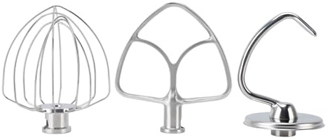 Wangcmcol Accessoires pour batteur sur socle, crochet pétrisseur, batteur plat, fouet métallique, pour, ensemble d'accessoires de mélange 3 pièces, compatible avec la plupart des