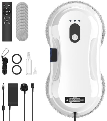 Window Cleaning Robot, 5600Pa Automatic Window Cleaner with Water Spray, 7.5cm Ultra-Thin, Edge Detection, 3 Cleaning Modes, Smart Navigation, UPS Protection, Remote & 10 Pads for High Windows