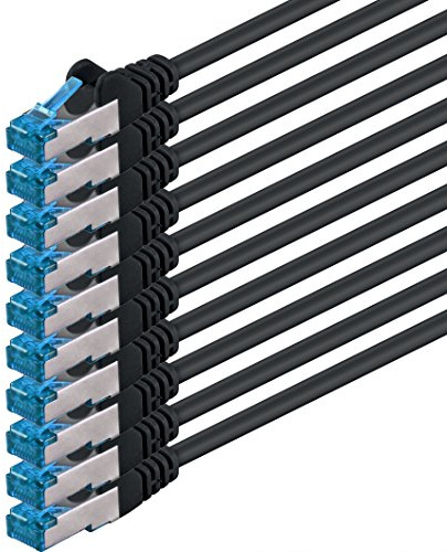 1aTTack.de 1m - CAT6a - Netzwerkkabel schwarz - 10 Stück CAT 6 A Patchkabel 10000 Mbit s SFTP PIMF 500 MHz kompatibel zu CAT5 CAT6 CAT7 DSL Internet Switch Router