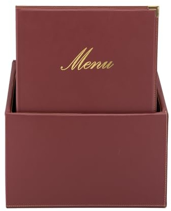 Securit Premium Faux Leather A4 Menu Holder - Pack of 20 - 4 Pages Display Folder - Ideal for Restaurants, Café, Bar - Wine Red Colour Leather Box