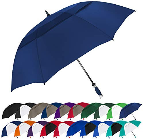 The Typhoon Tamer 62 Inch Vented Windproof Double Canopy Large Golf Umbrella for Rain & Wind, Strong Fiberglass Oversized Lightweight Professional Quality Golfers Umbrella for Men & Women, Navy Blue