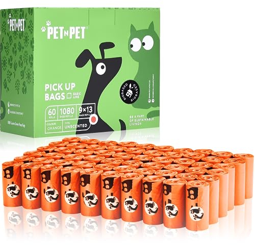 PET N PET Hundekotbeutel und Abfallbeutel USDA-zertifiziert 41% biobasierte Kotbeutel für Hunde 1080 Anzahl 60 Rollen 9x13 Zoll Hundekotbeutel, unparfümierte Kotbeutel