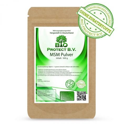 MSM Pulver 500g - 99,9% rein - Ohne Zusatzstoffe - Vegan - 1/2 kg Premium MSM - Methylsulfonylmethan - Organischer Schwefel von Bio Protect