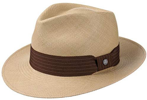 LIERYS Brown Rockfall Panamahut Handmade in Ecuador Herren Strandhut mit breiter Krempe Bogarthut Frühjahr Sommer beige-braun XL (61-62 cm)