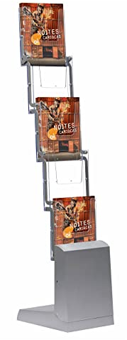 DISPLAY SALES Falt-Prospektständer A4 stehend silber | 5 x Fächer Aufsteller mit Acryl-Fächern | Prospekthalter A4 mit Nylon Transporttasche | Ideal als Flyerständer stehend oder Zeitungshalter